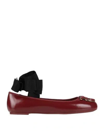 Pinko Woman Ballet Flats Burgundy Size 8 Leather, Textile Fibers