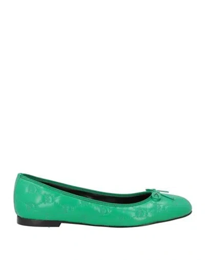 Pinko Woman Ballet Flats Green Size 11 Leather
