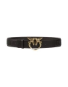 Pinko Black Belt With Love Birds Diamond Cut Detail In Hammered Leather Woman In Brown