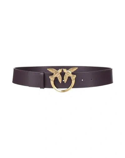 Pinko Woman Belt Dark Purple Size 32 Leather In Gray