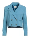 Pinko Woman Blazer Azure Size 10 Linen, Viscose, Elastane In Blue