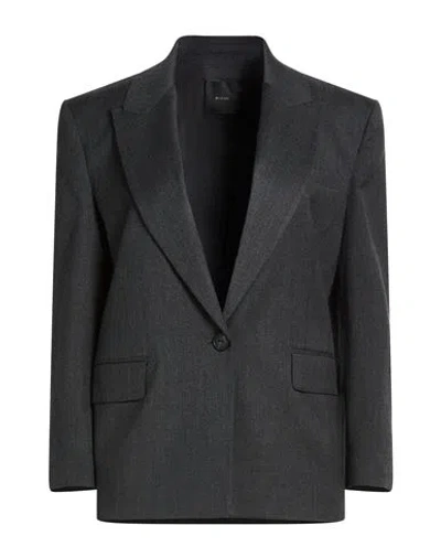 Pinko Woman Blazer Grey Size 12 Wool, Polyester, Viscose, Elastane In Black