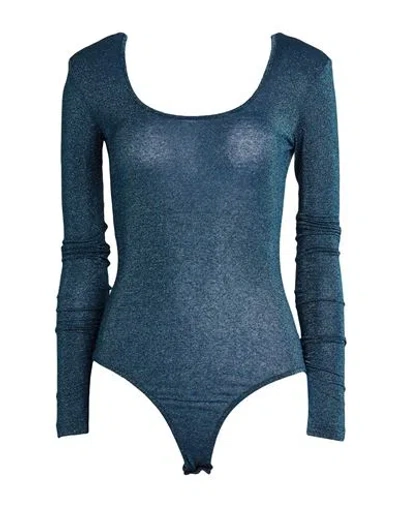Pinko Woman Bodysuit Azure Size M Viscose, Metallic Fiber, Polyamide, Elastane In Blue