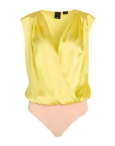 Pinko Woman Bodysuit Yellow Size 10 Silk, Elastane, Polyamide