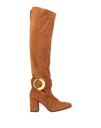 Pinko Woman Boot Camel Size 8 Leather In Brown