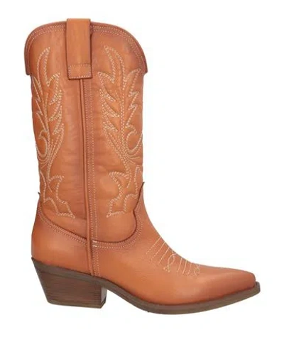 Pinko Woman Boot Tan Size 8 Leather In Brown