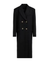 Pinko Woman Coat Black Size 12 Wool, Polyester, Acrylic, Synthetic Fibers, Cotton In Black