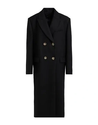Pinko Woman Coat Black Size 12 Wool, Polyester, Acrylic, Synthetic Fibers, Cotton