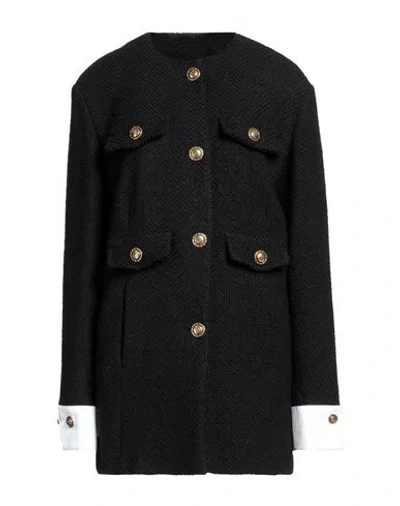 Pinko Woman Coat Black Size 4 Cotton, Acrylic, Wool, Polyester