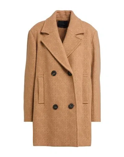 Pinko Woman Coat Camel Size 10 Wool, Polyamide, Polyester In Neutral