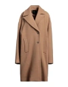Pinko Woman Coat Camel Size 12 Virgin Wool, Polyamide In Beige