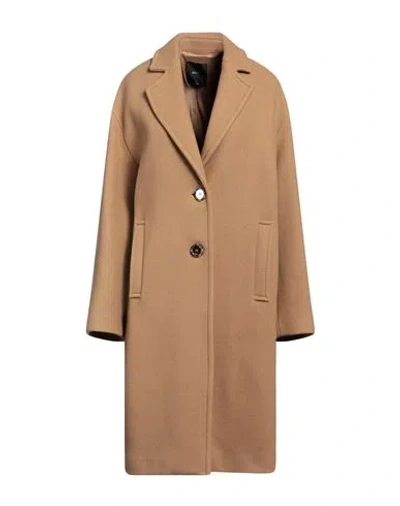 Pinko Woman Coat Camel Size 12 Virgin Wool, Polyamide In Beige