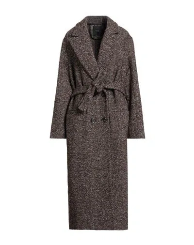 Pinko Woman Coat Dark Brown Size 8 Polyester, Wool, Synthetic Fibers, Cotton, Silk