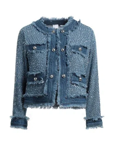 Pinko Woman Denim Outerwear Blue Size 4 Cotton, Acrylic, Polyamide