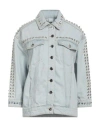 Pinko Woman Denim Outerwear Blue Size M Cotton, Crystal, Brass In Blue