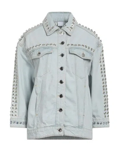 Pinko Woman Denim Outerwear Blue Size M Cotton, Crystal, Brass