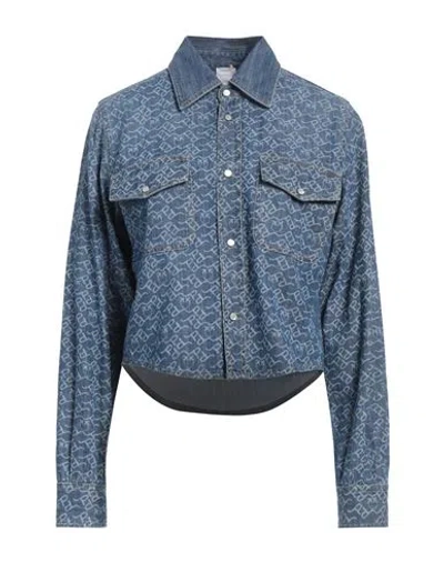 Pinko Woman Denim Shirt Blue Size 4 Cotton