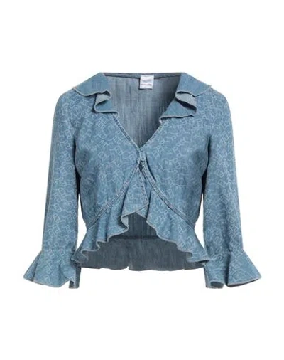 Pinko Woman Denim Shirt Blue Size 8 Cotton