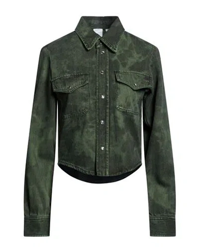 Pinko Woman Denim Shirt Dark Green Size 4 Cotton, Lyocell