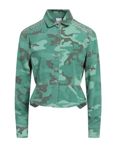 Pinko Woman Denim Shirt Emerald Green Size 6 Cotton, Copper, Glass