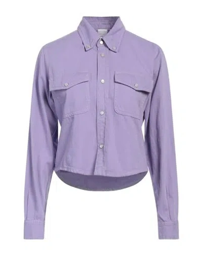 Pinko Woman Denim Shirt Light Purple Size 2 Cotton
