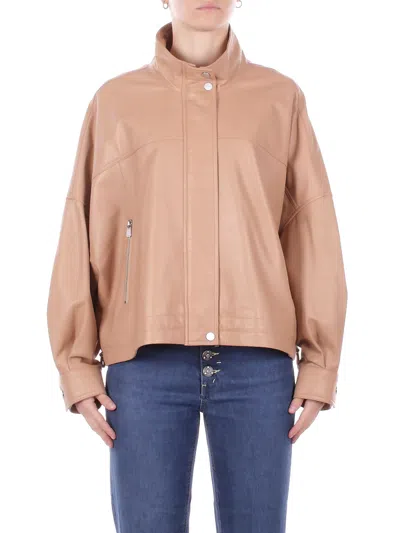 Pinko Woman Jacket 106235a31y D41 Bailee Blouson Nappa Beige In Brown