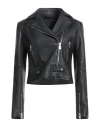 Pinko Short Zipped Nappa Leather Biker Jacket In Black