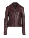 Pinko Woman Jacket Garnet Size 4 Sheepskin In Red