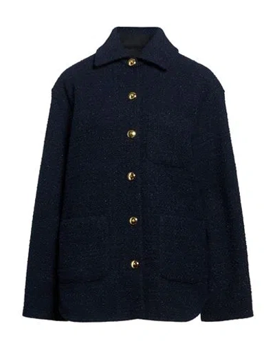 Pinko Woman Jacket Navy Size 10 Polyester, Cotton, Acrylic, Metal, Wool In Blue