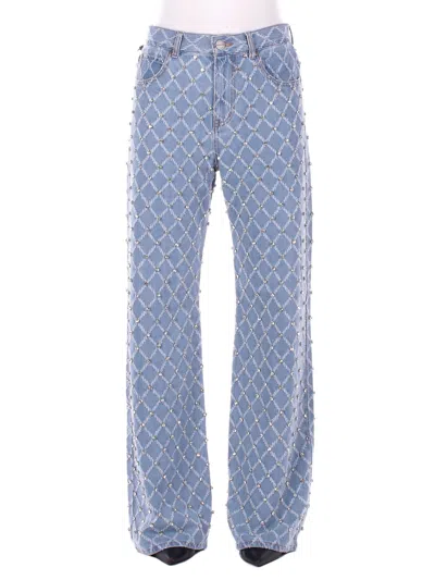 Pinko Woman Jeans 101733a32n Pje Wanda Wide Leg Diamond Denim Clear In Blue