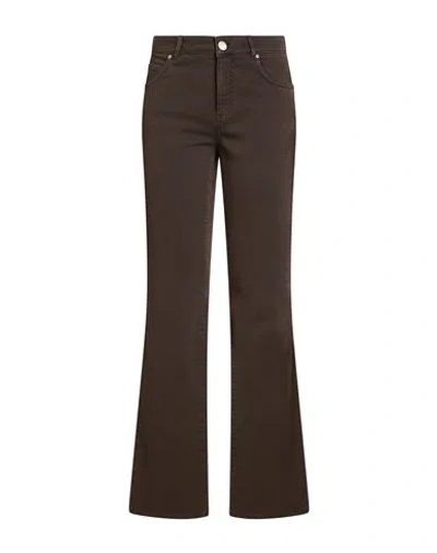 Pinko Woman Jeans Dark Brown Size 26 Cotton, Elastane