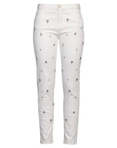Pinko Woman Jeans Ivory Size 26 Cotton, Elastane In White