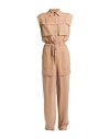 Pinko Semi-sheer Panelled Sleeveless Jumpsuit In Beige
