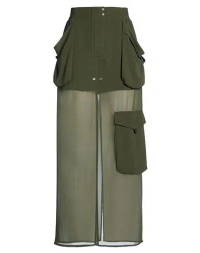 Pinko Woman Maxi Skirt Military Green Size 4 Polyester