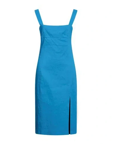 Pinko Woman Midi Dress Azure Size 10 Linen, Viscose, Elastane In Blue