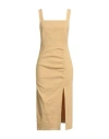 Pinko Woman Midi Dress Beige Size 6 Linen, Viscose, Elastane In Brown