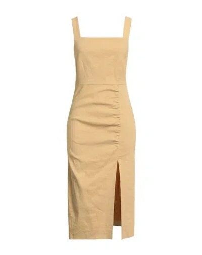 Pinko Woman Midi Dress Beige Size 6 Linen, Viscose, Elastane In Brown