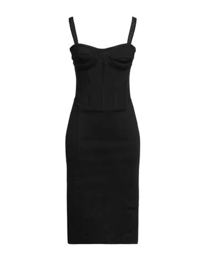 Pinko Woman Midi Dress Black Size 2 Cotton, Elastomultiester, Lyocell, Elastane, Polyamide