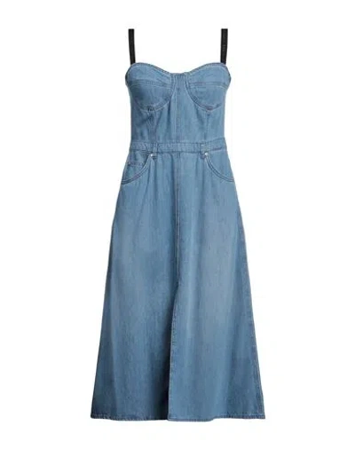 Pinko Woman Midi Dress Blue Size 12 Cotton