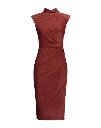 Pinko Woman Midi Dress Brick Size S Viscose, Polyamide, Polyester, Elastane In Brown