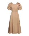 Pinko Woman Midi Dress Camel Size 8 Cotton In Beige