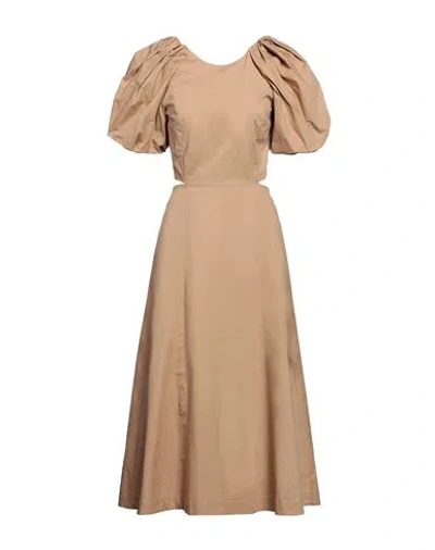 Pinko Woman Midi Dress Camel Size 8 Cotton In Beige