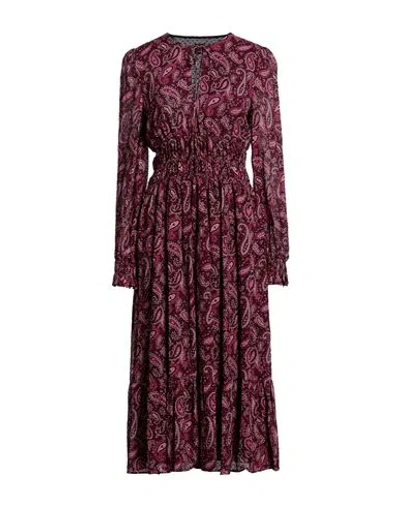 Pinko Woman Midi Dress Garnet Size 8 Viscose, Cotton, Metallic Fiber In Red