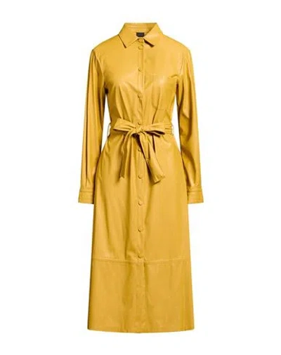 Pinko Woman Midi Dress Mustard Size 10 Polyester, Polyurethane In Green