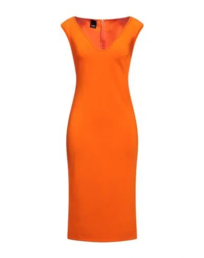 Pinko Woman Midi Dress Orange Size 12 Polyamide, Viscose, Elastane