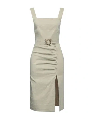 Pinko Woman Midi Dress Sage Green Size 10 Linen, Viscose, Elastane