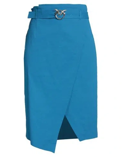 Pinko Woman Midi Skirt Azure Size 12 Linen, Viscose, Elastane In Blue
