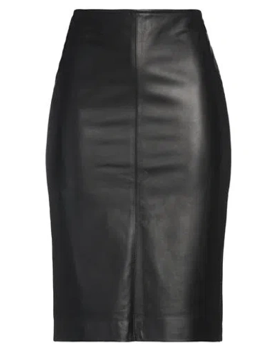 Pinko Woman Midi Skirt Black Size 8 Lambskin, Viscose, Polyamide, Elastane