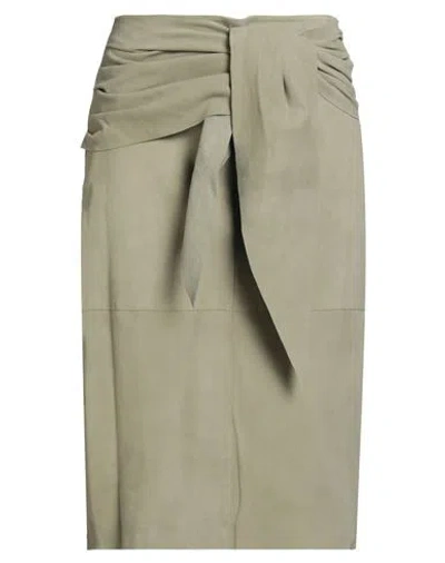 Pinko Woman Midi Skirt Sage Green Size 8 Goat Skin
