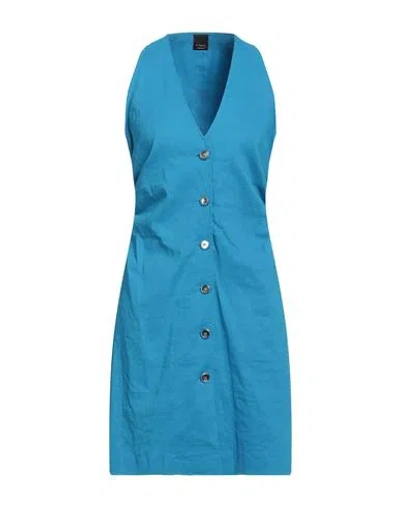 Pinko Woman Mini Dress Azure Size 6 Linen, Viscose, Elastane In Blue